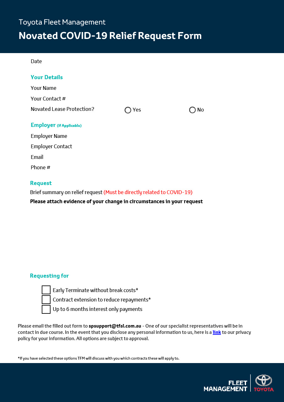 Novated COVID19 Relief Request Form